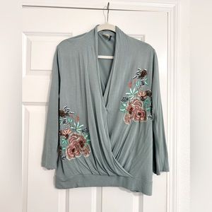Anthropologie beaded knit cross over blouse